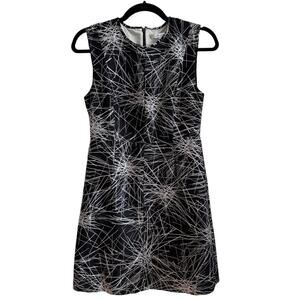 Diane von Furstenberg Madyson Black And White Silk Wool Abstract Line Dress